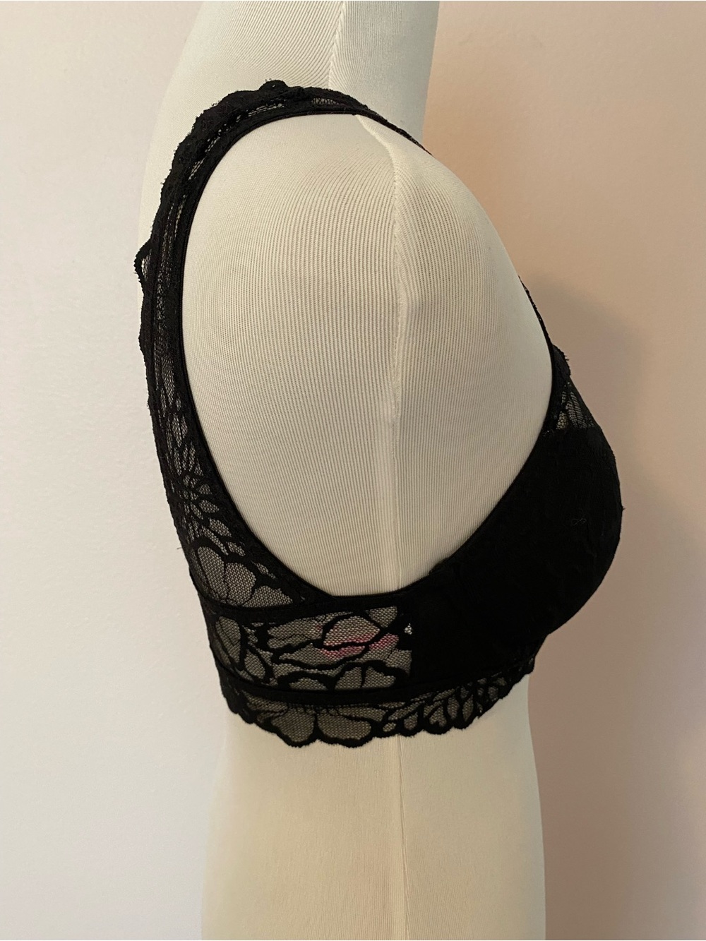 Victoria's Secret Pink Black High-Neck Lace Bralette Sz Small push up - Picture 2 of 6